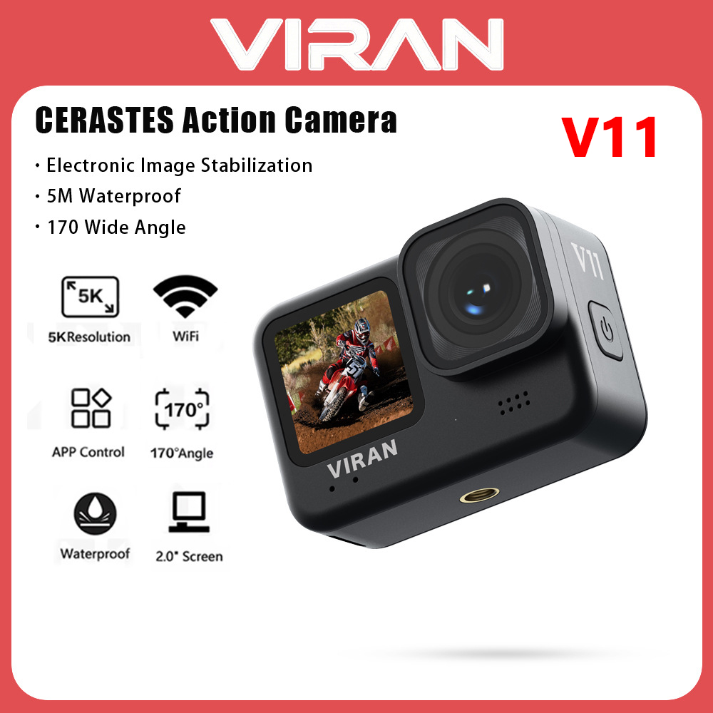 Helmet Communication System Camera - VIRAN V11 5K 4K60FPS Action Camera