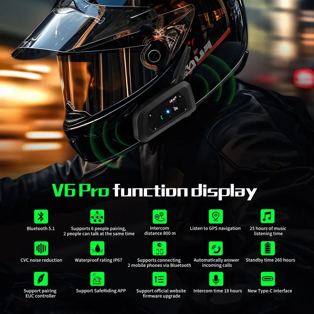 EJEAS V6 PRO+ Motorcycle Inter - Motorcycle Helmet Intercom 6 Rider review and price