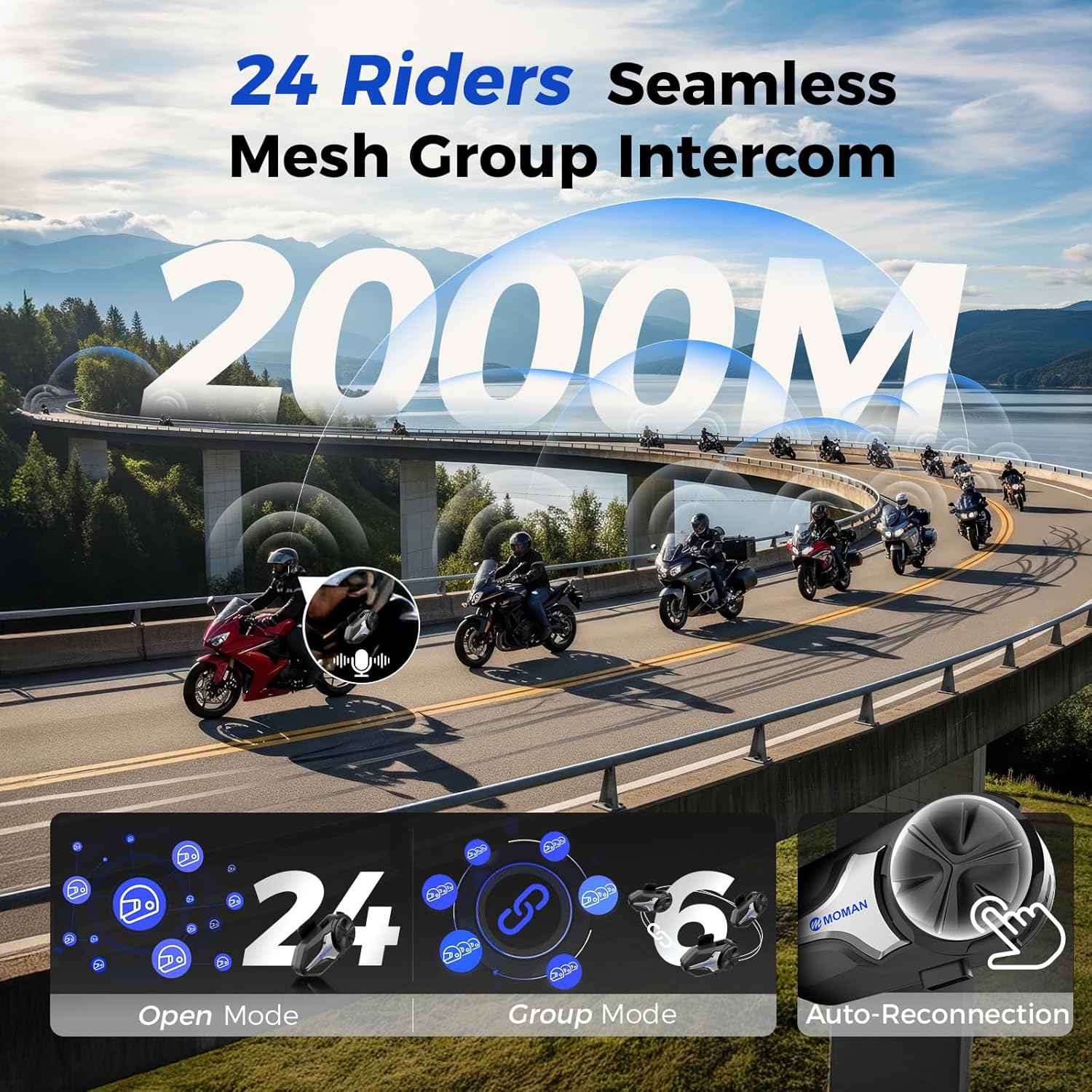 Moman Motorcycle Bluetooth Hel - Motorcycle Intercom Mesh 2000M review and price